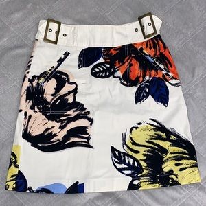 Anthropologie Maeve- women’s white buckle floral skirt